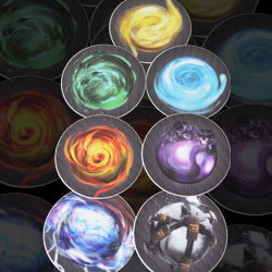 Product photo of the seven floating mana round stickers